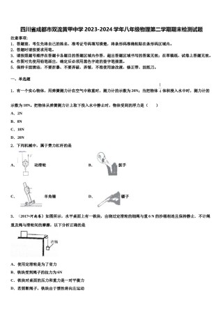 四川省成都市双流黄甲中学2023-2024学年八年级物理第二学期期末检测试题含解析.doc