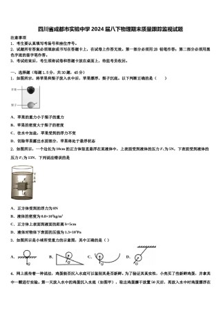 四川省成都市实验中学2024届八下物理期末质量跟踪监视试题含解析.doc