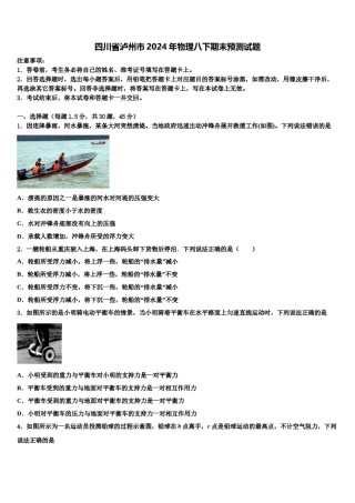 四川省泸州市2024年物理八下期末预测试题含解析.doc