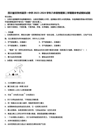 四川省甘孜州道孚一中学2023-2024学年八年级物理第二学期期末考试模拟试题含解析.doc
