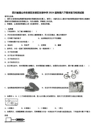 四川省眉山市东坡区东坡区东坡中学2024届物理八下期末复习检测试题含解析.doc
