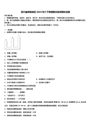 四川省绵阳地区2024年八下物理期末监测模拟试题含解析.doc