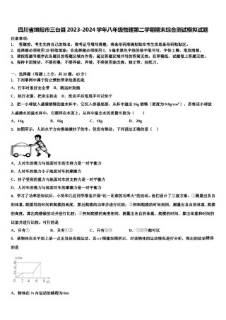 四川省绵阳市三台县2023-2024学年八年级物理第二学期期末综合测试模拟试题含解析.doc