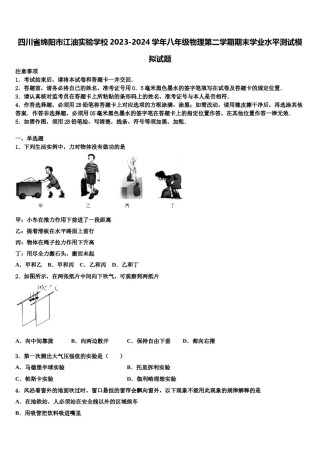 四川省绵阳市江油实验学校2023-2024学年八年级物理第二学期期末学业水平测试模拟试题含解析.doc