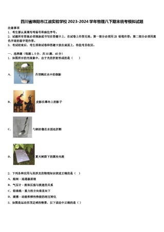 四川省绵阳市江油实验学校2023-2024学年物理八下期末统考模拟试题含解析.doc