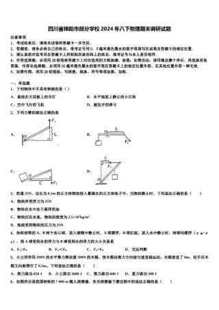 四川省绵阳市部分学校2024年八下物理期末调研试题含解析.doc