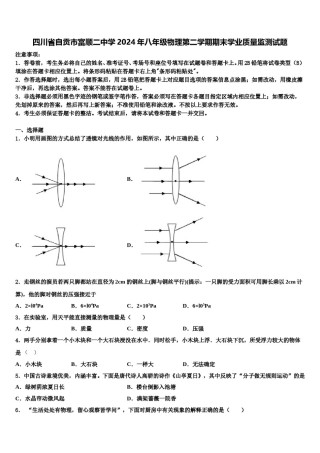 四川省自贡市富顺二中学2024年八年级物理第二学期期末学业质量监测试题含解析.doc