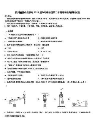 四川省营山县联考2024届八年级物理第二学期期末经典模拟试题含解析.doc