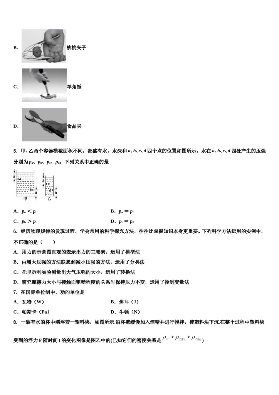四川省资阳市雁江区临丰祥片区2024年物理八下期末统考试题含解析.doc_第2页