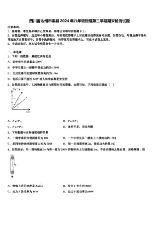 四川省达州市渠县2024年八年级物理第二学期期末检测试题含解析.doc