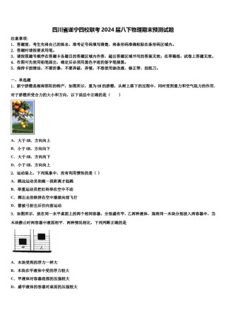 四川省遂宁四校联考2024届八下物理期末预测试题含解析.doc