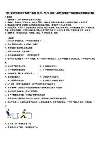 四川省遂宁市遂宁市第二中学2023-2024学年八年级物理第二学期期末统考模拟试题含解析.doc