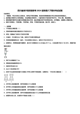 四川省遂宁蓬溪县联考2024届物理八下期末考试试题含解析.doc