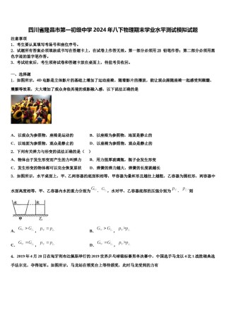 四川省隆昌市第一初级中学2024年八下物理期末学业水平测试模拟试题含解析.doc