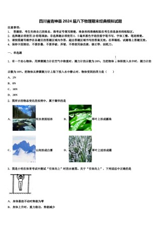 四川省青神县2024届八下物理期末经典模拟试题含解析.doc