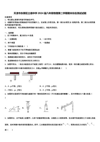 天津市东丽区立德中学2024届八年级物理第二学期期末综合测试试题含解析.doc