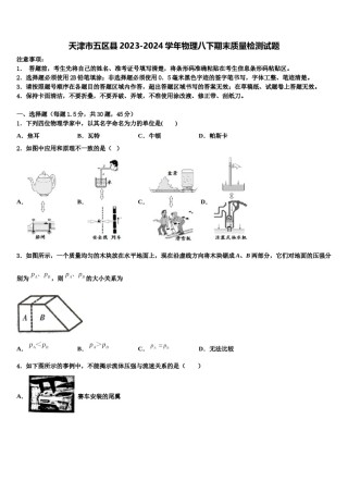 天津市五区县2023-2024学年物理八下期末质量检测试题含解析.doc