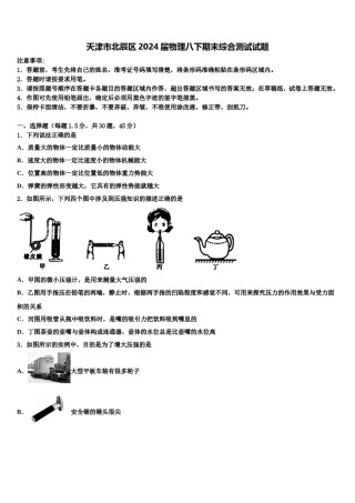 天津市北辰区2024届物理八下期末综合测试试题含解析.doc
