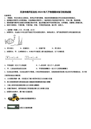 天津市南开区名校2024年八下物理期末复习检测试题含解析.doc