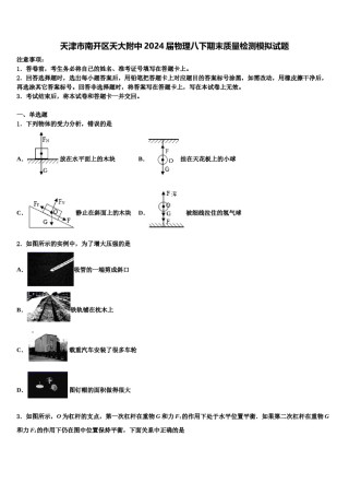 天津市南开区天大附中2024届物理八下期末质量检测模拟试题含解析.doc