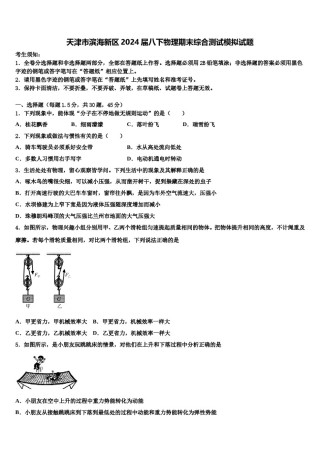 天津市滨海新区2024届八下物理期末综合测试模拟试题含解析.doc