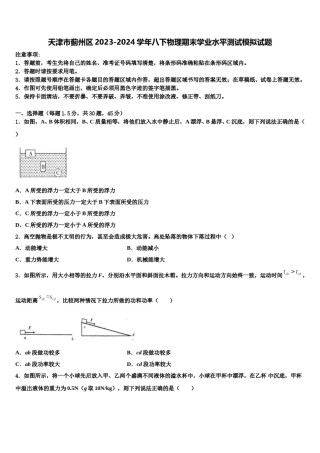 天津市蓟州区2023-2024学年八下物理期末学业水平测试模拟试题含解析.doc