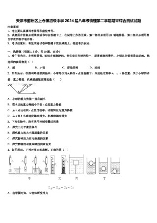 天津市蓟州区上仓镇初级中学2024届八年级物理第二学期期末综合测试试题含解析.doc