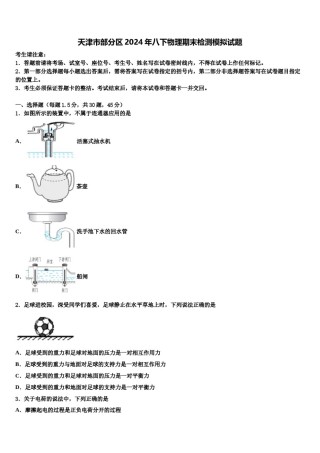 天津市部分区2024年八下物理期末检测模拟试题含解析.doc