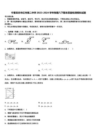 宁夏吴忠市红寺堡二中学2023-2024学年物理八下期末质量检测模拟试题含解析.doc
