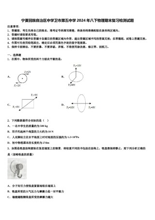 宁夏回族自治区中学卫市第五中学2024年八下物理期末复习检测试题含解析.doc