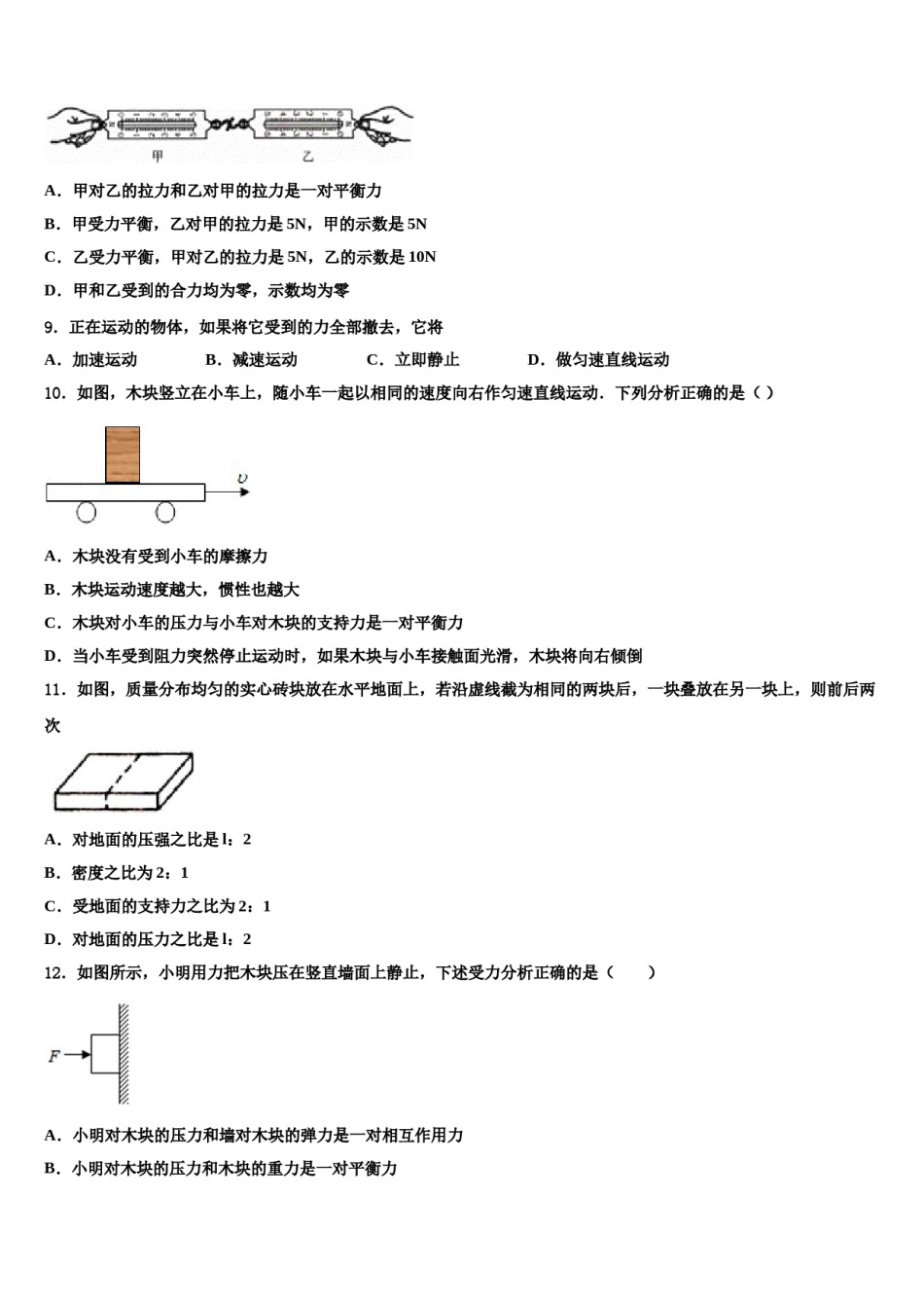 宁夏回族自治区中学卫市第五中学2024年八下物理期末统考模拟试题含解析.doc_第3页