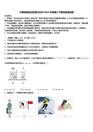 宁夏回族自治区银川五中2024年物理八下期末预测试题含解析.doc
