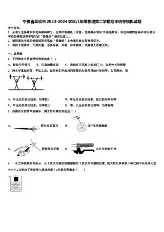 宁夏省吴忠市2023-2024学年八年级物理第二学期期末统考模拟试题含解析.doc