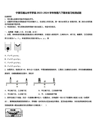 宁夏石嘴山市平罗县2023-2024学年物理八下期末复习检测试题含解析.doc