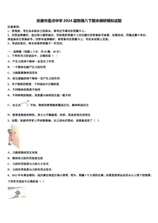 安康市重点中学2024届物理八下期末调研模拟试题含解析.doc