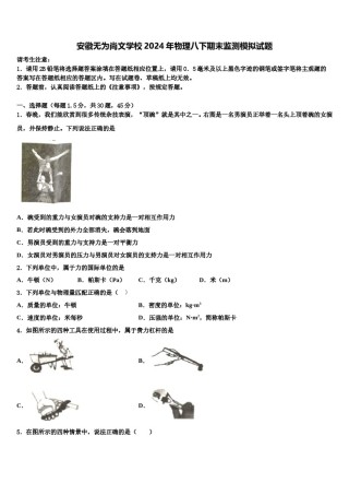 安徽无为尚文学校2024年物理八下期末监测模拟试题含解析.doc