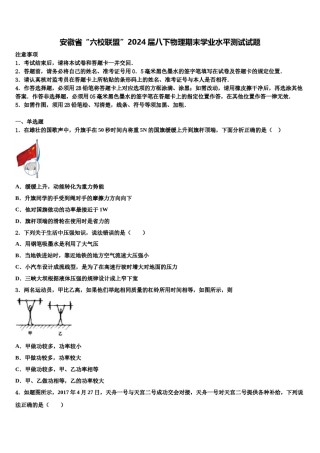 安徽省“六校联盟”2024届八下物理期末学业水平测试试题含解析.doc