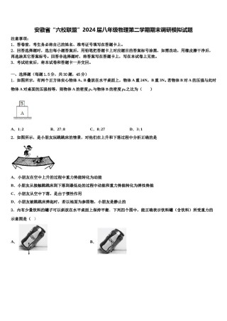 安徽省“六校联盟”2024届八年级物理第二学期期末调研模拟试题含解析.doc