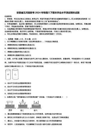安徽省五河县联考2024年物理八下期末学业水平测试模拟试题含解析.doc
