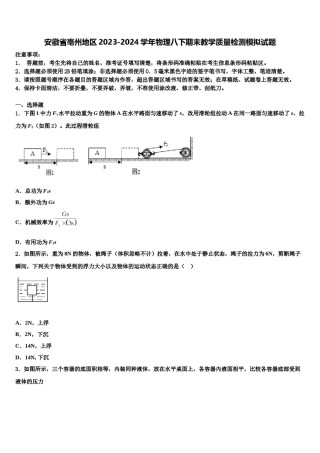 安徽省亳州地区2023-2024学年物理八下期末教学质量检测模拟试题含解析.doc
