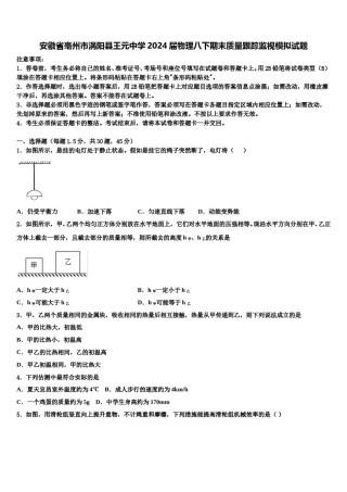安徽省亳州市涡阳县王元中学2024届物理八下期末质量跟踪监视模拟试题含解析.doc