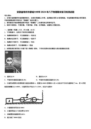 安徽省亳州市蒙城六中学2024年八下物理期末复习检测试题含解析.doc