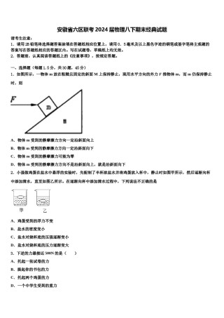 安徽省六区联考2024届物理八下期末经典试题含解析.doc