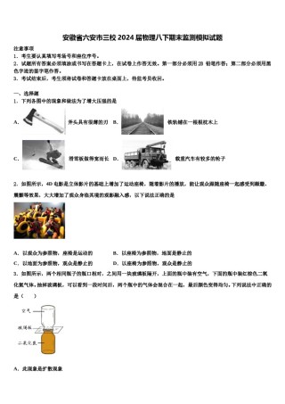 安徽省六安市三校2024届物理八下期末监测模拟试题含解析.doc