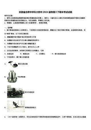 安徽省合肥中学科大附中2024届物理八下期末考试试题含解析.doc
