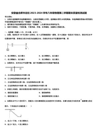 安徽省合肥市名校2023-2024学年八年级物理第二学期期末质量检测试题含解析.doc