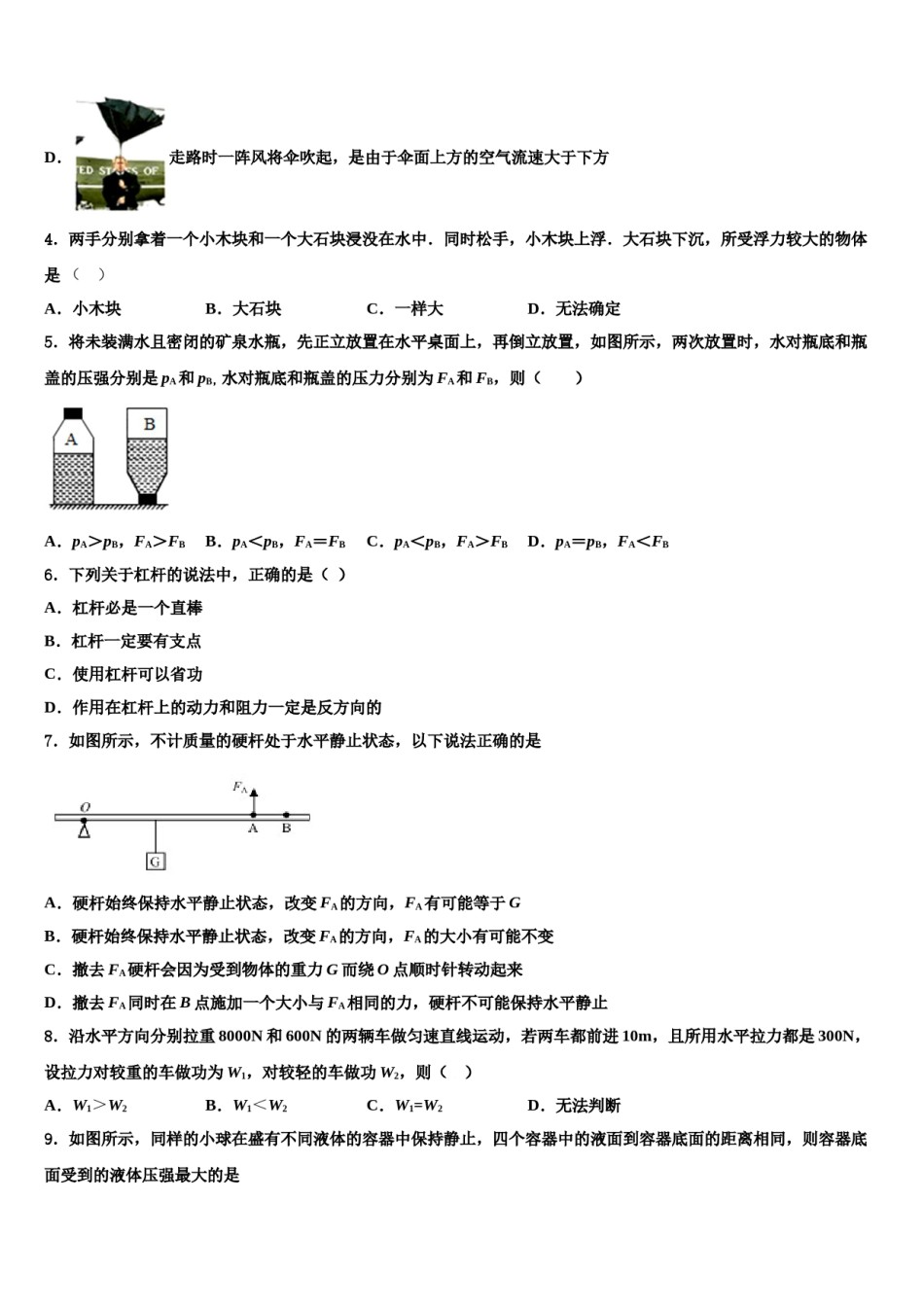 安徽省合肥市滨湖区寿春中学2024届物理八下期末复习检测模拟试题含解析.doc_第2页