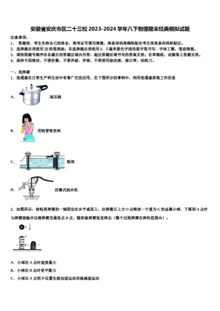 安徽省安庆市区二十三校2023-2024学年八下物理期末经典模拟试题含解析.doc