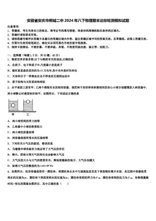 安徽省安庆市桐城二中2024年八下物理期末达标检测模拟试题含解析.doc
