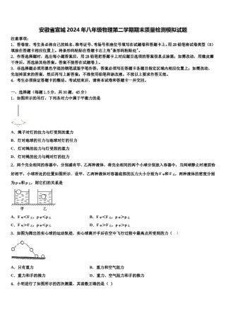 安徽省宣城2024年八年级物理第二学期期末质量检测模拟试题含解析.doc